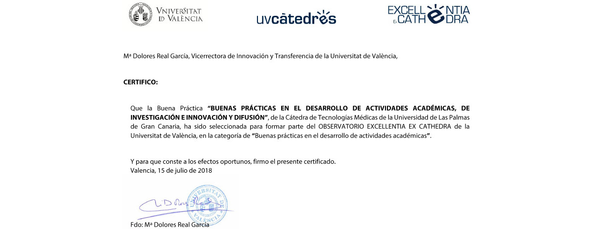 La Cátedra reconocida “EXCELLENTIA EX CATHEDRA” por el Desarrollo de Actividades Académicas 